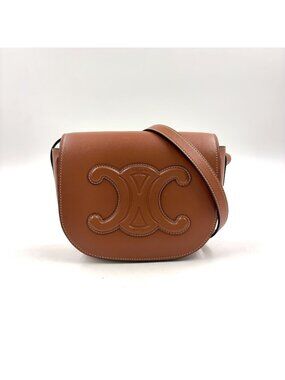 Celine Folco Cuir Triomphe Leather Brown Shoulder Bag Gold